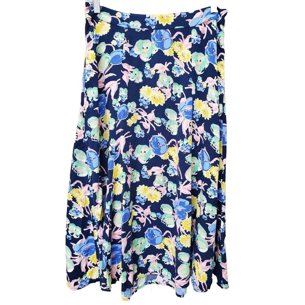 Talbots Full Slip Floral A-Line Midi Skirt Size 10 Rayon Side-Zip